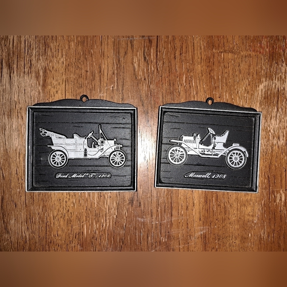 Vintage Cast Metal Car Plaque Set Ford and Maxwell